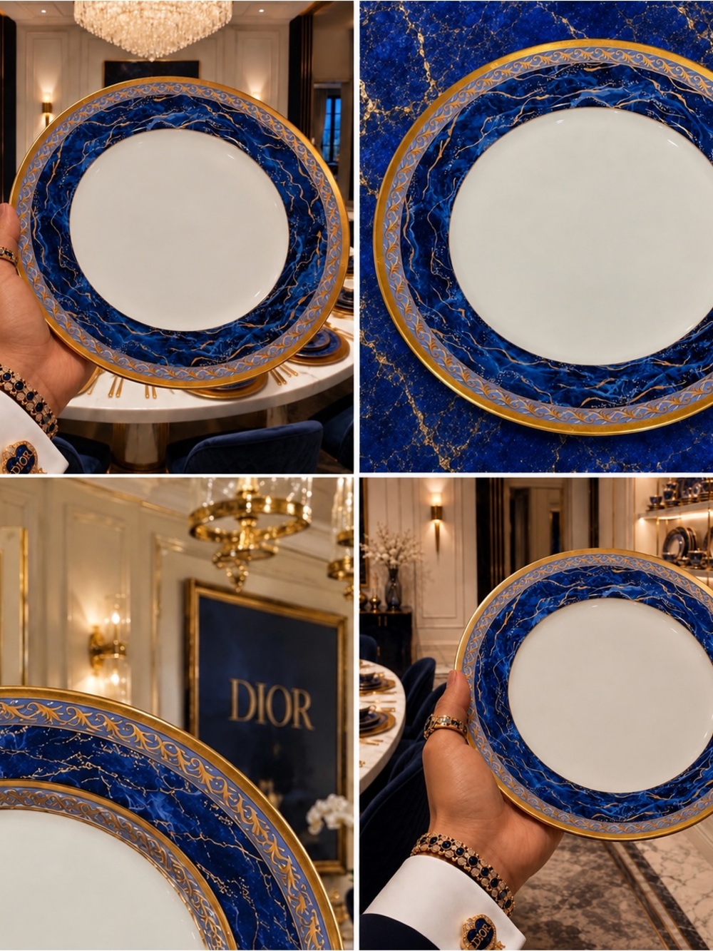 4 PCS Christian Dior Azure Royale Fine Original Art DINNER PLATES 1990’s Vintage